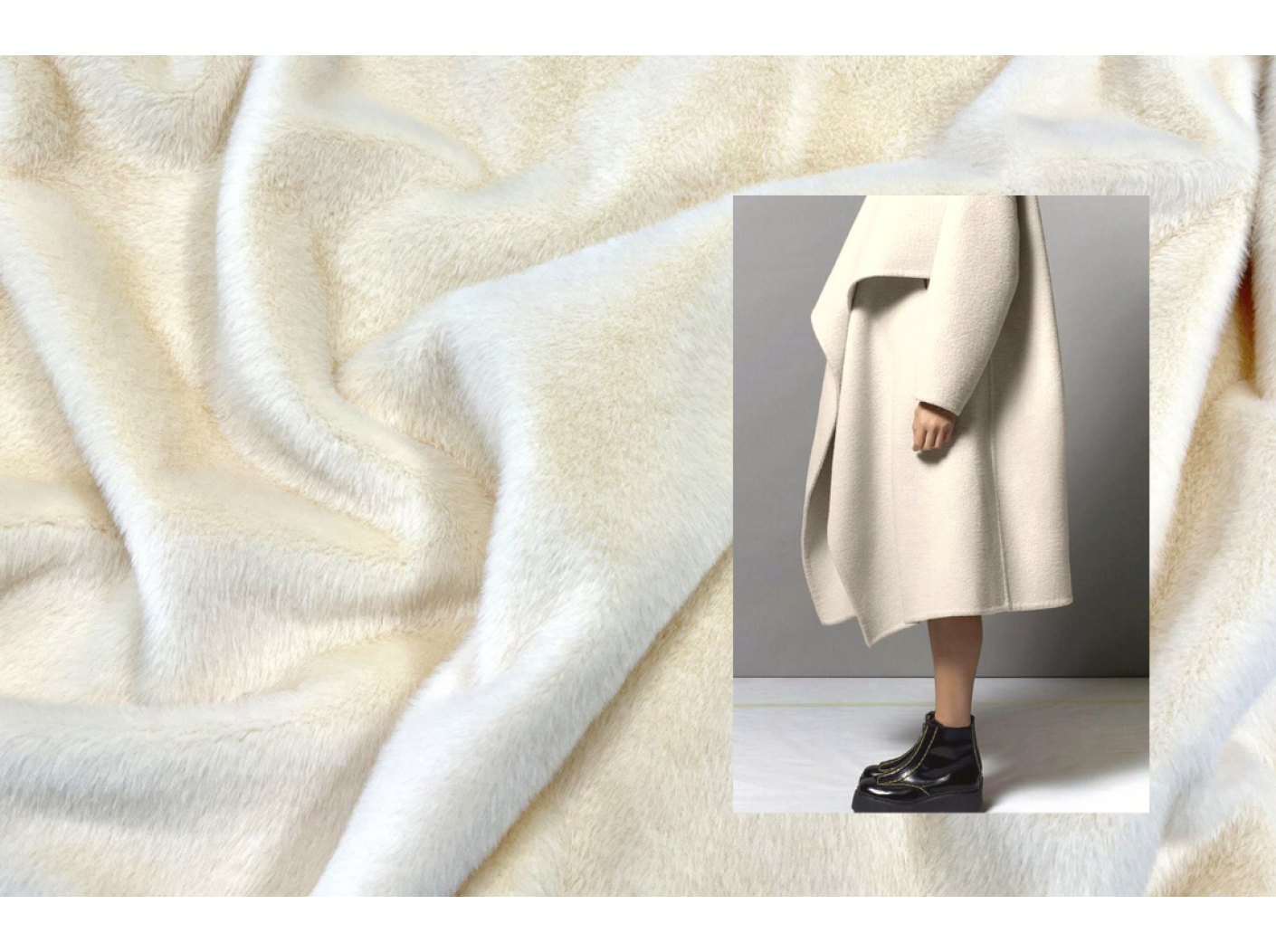 Пальтовая ткань Mirofox коллекции CAMEL с основой под велюр / цвет - Ecru mix